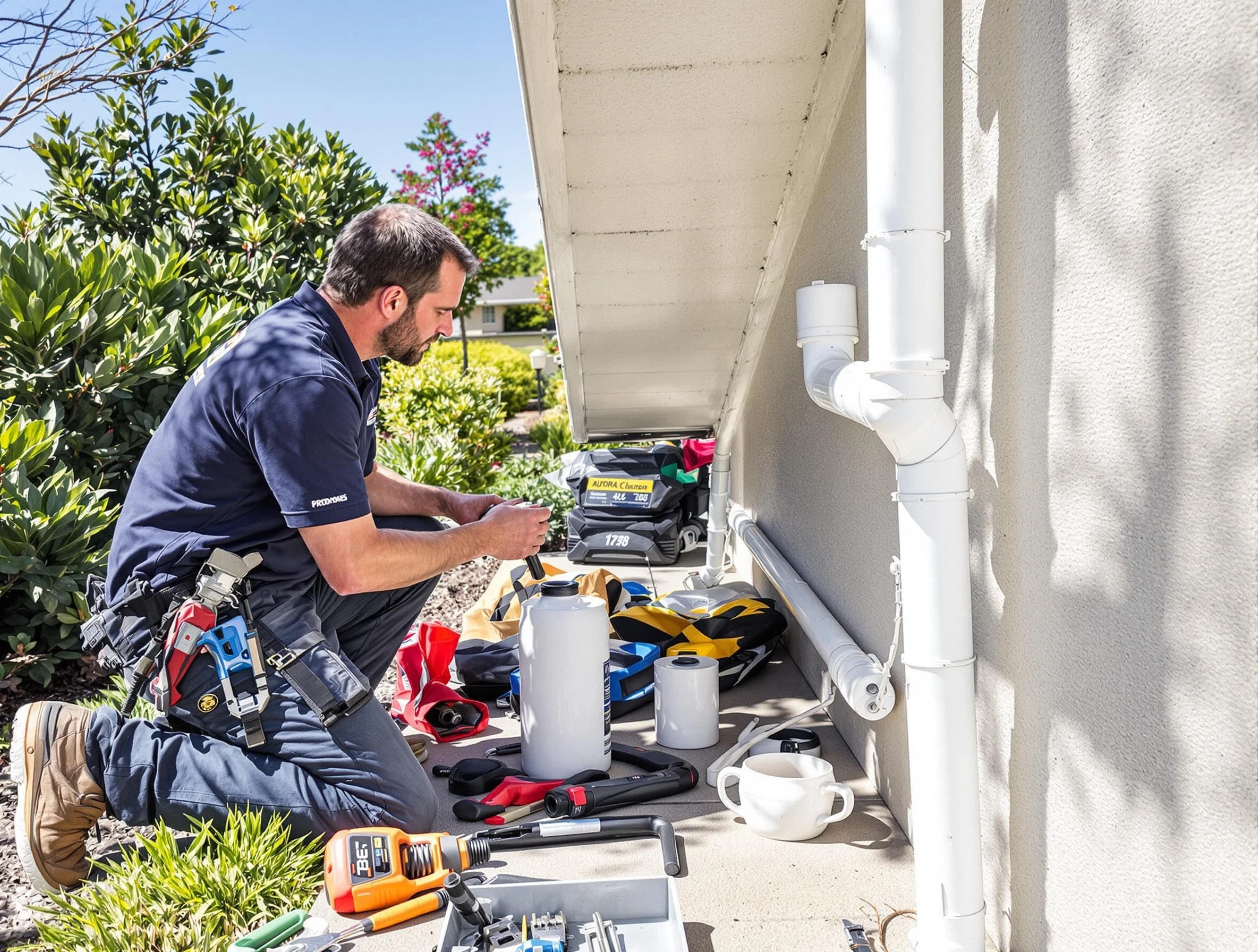 North Ridgeville Roofing Company expert fixing a downspout in North Ridgeville, OH