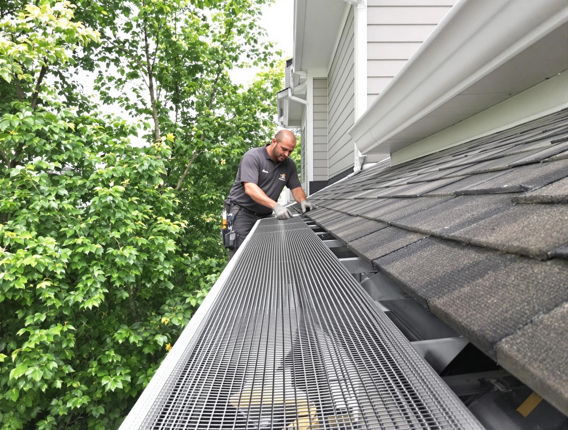 Close-up of gutter guards installed by North Ridgeville Roofing Company in North Ridgeville, OH