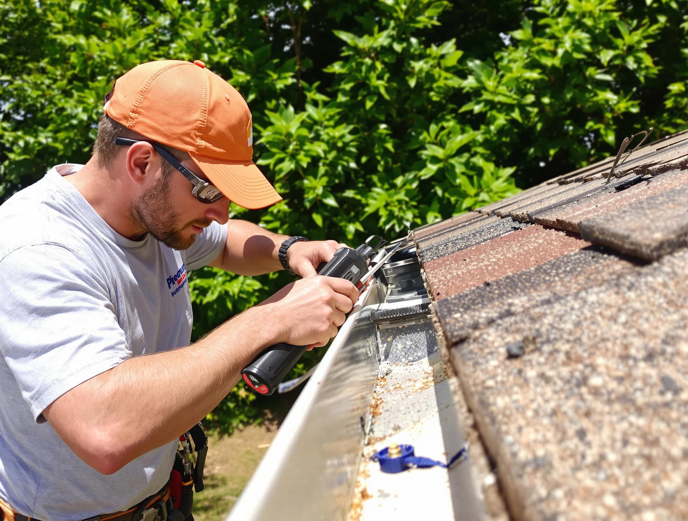 North Ridgeville Roofing Company specialists conducting a gutter repair in North Ridgeville, OH