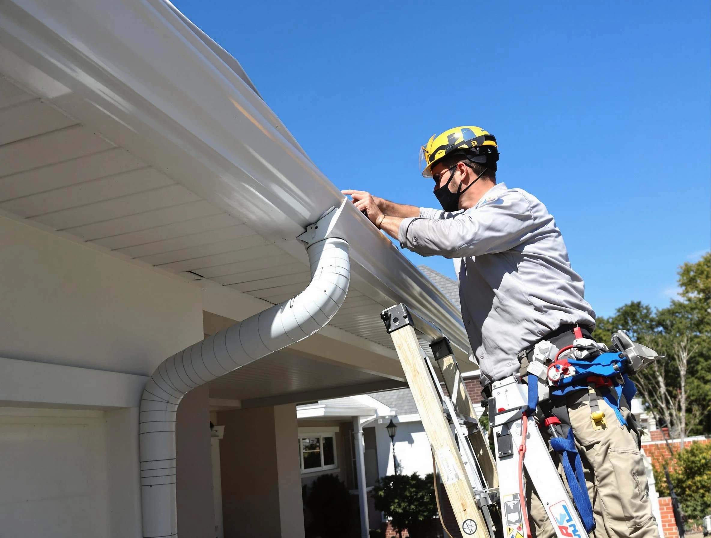 Close-up on a freshly sealed gutter joint by North Ridgeville Roofing Company in North Ridgeville, OH