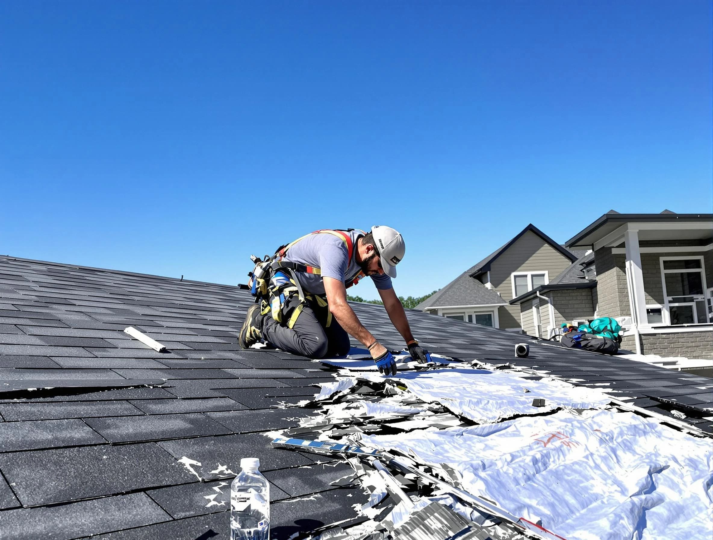 North Ridgeville Roofing Company repairing a roof section in North Ridgeville, OH