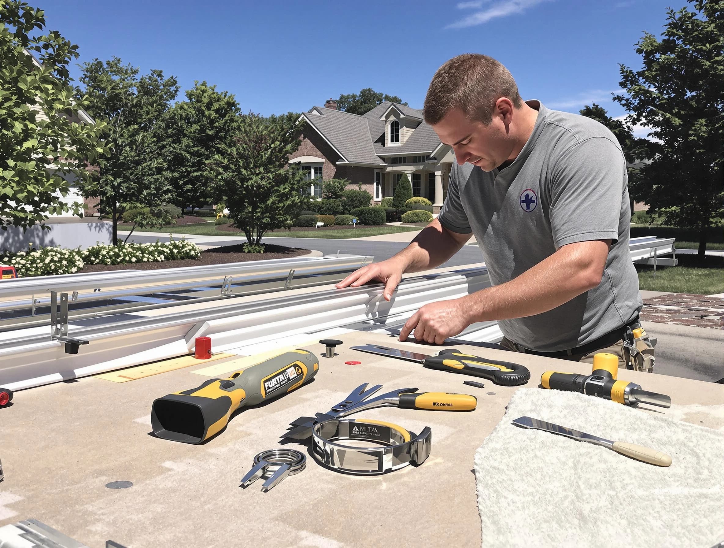 Freshly installed seamless gutter by North Ridgeville Roofing Company in North Ridgeville, OH