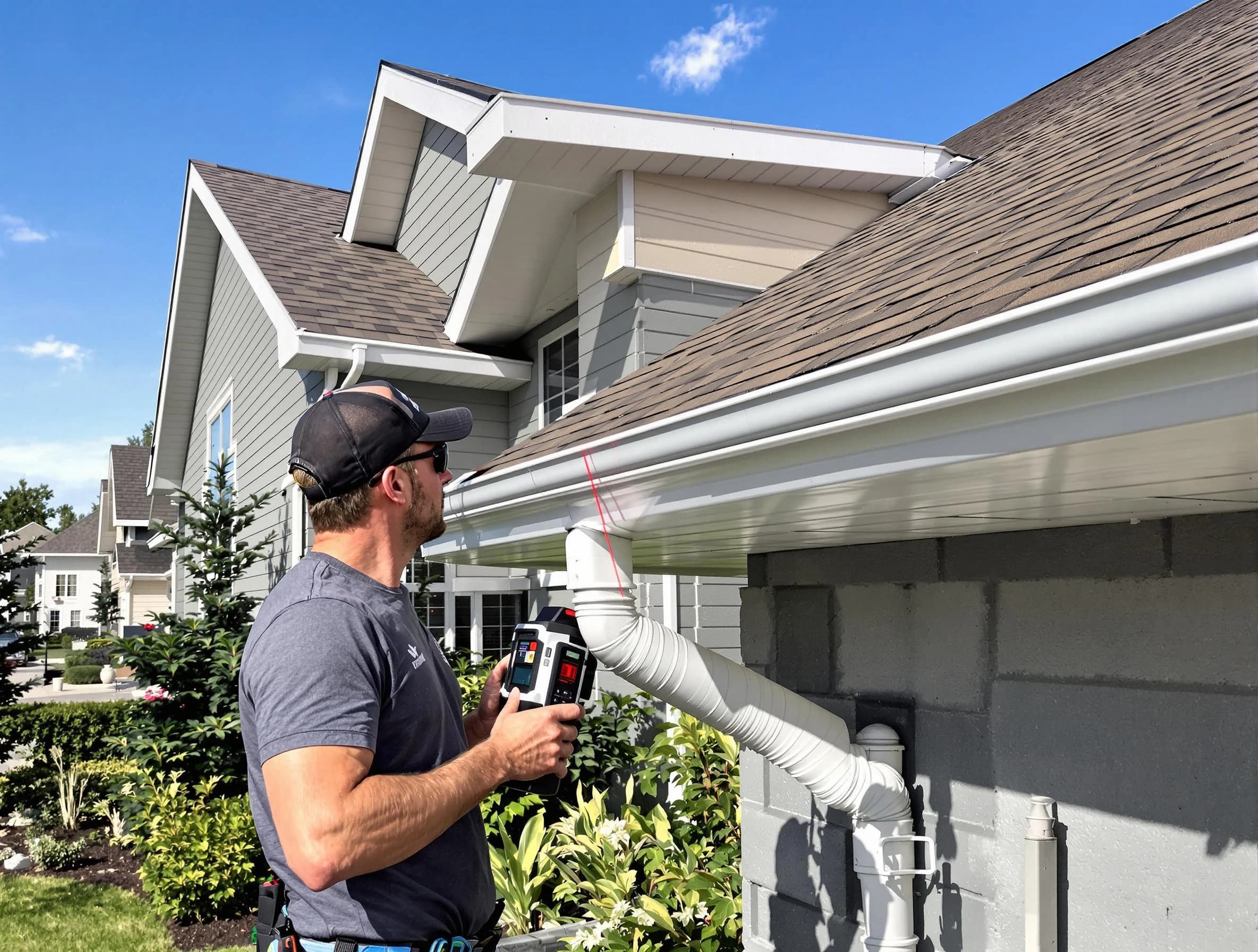 North Ridgeville Roofing Company installing seamless gutters in North Ridgeville, OH